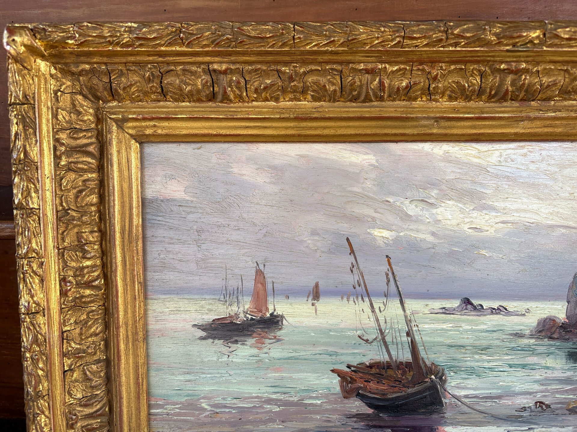Old marine painting – Oil on panel signed Léo Spanoghe