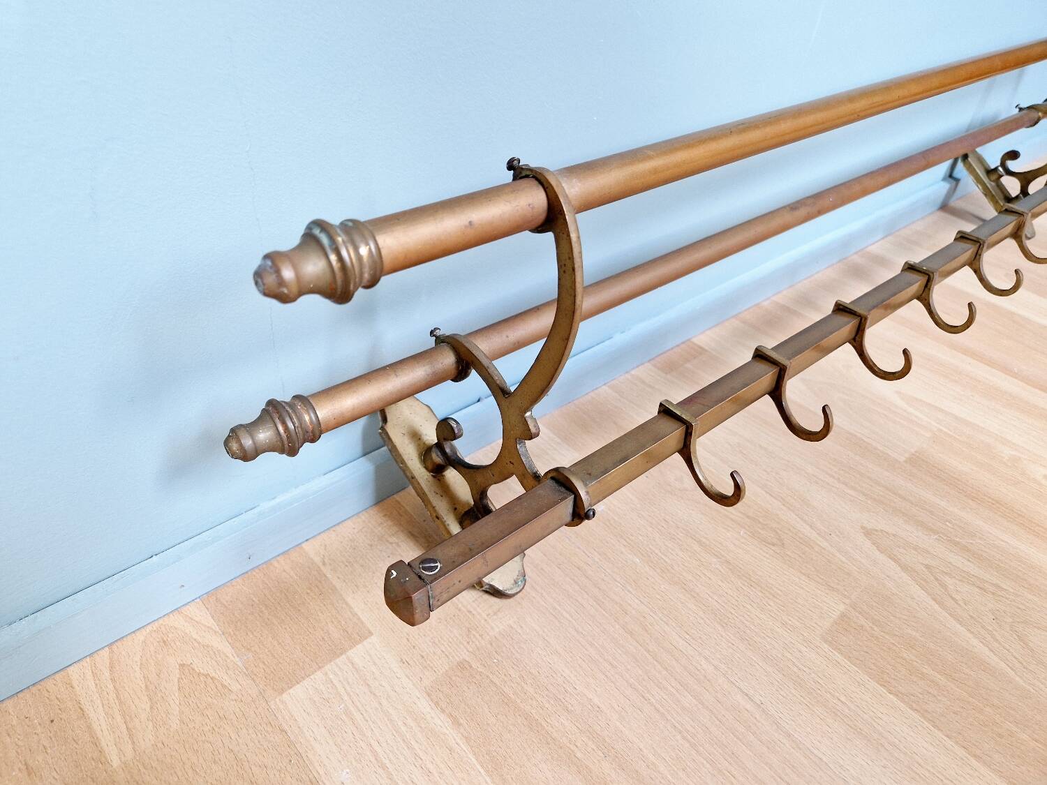 Art Deco brass wall coat rack, 1920s-30s