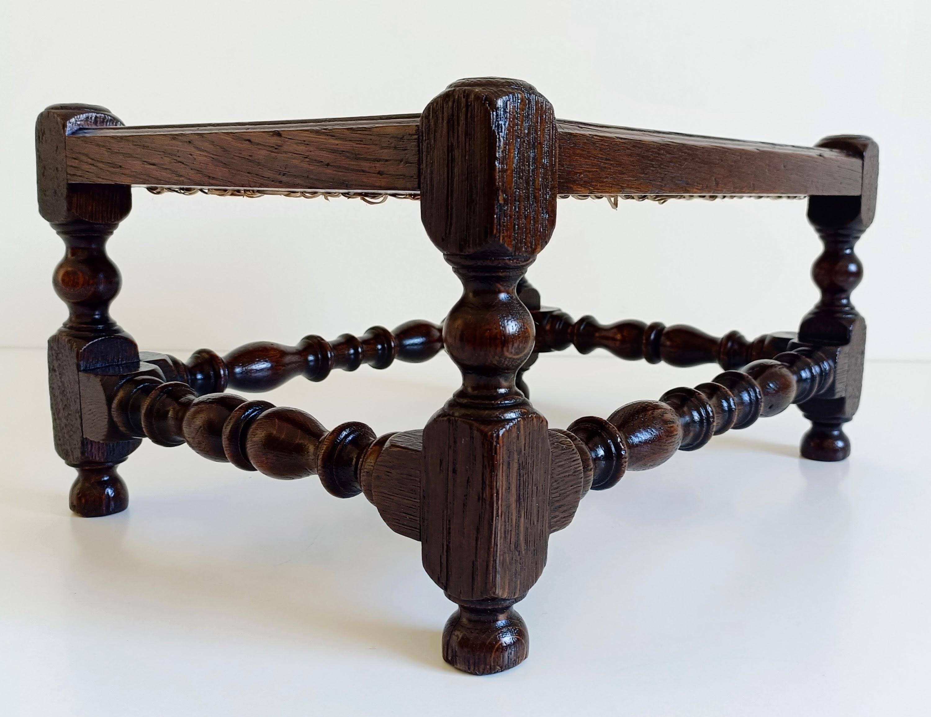 Antique Belle Epoque Oak Wood and Cane Footstool/ Occasional Table, late 19th-C