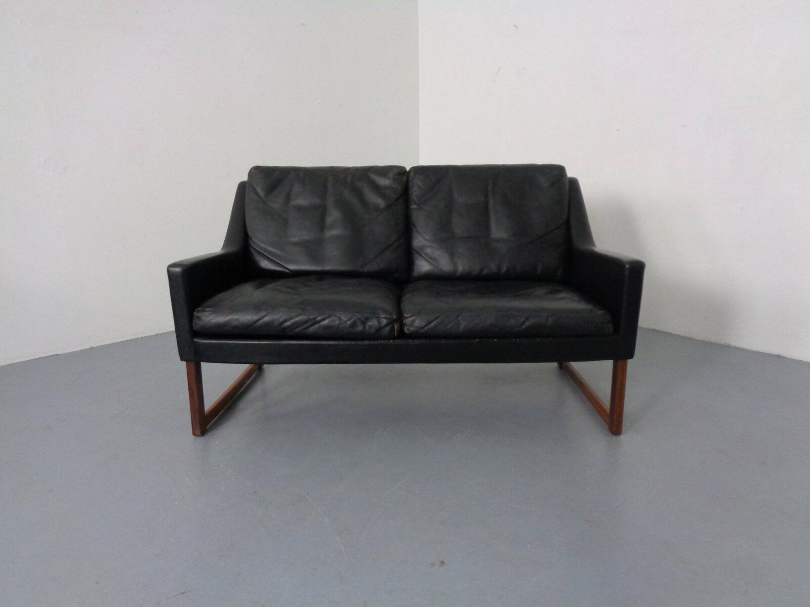 Mid-Century Rosewood & Leather 2-Seater Sofa by Rudolf Glatzel for Kill International, 1960s