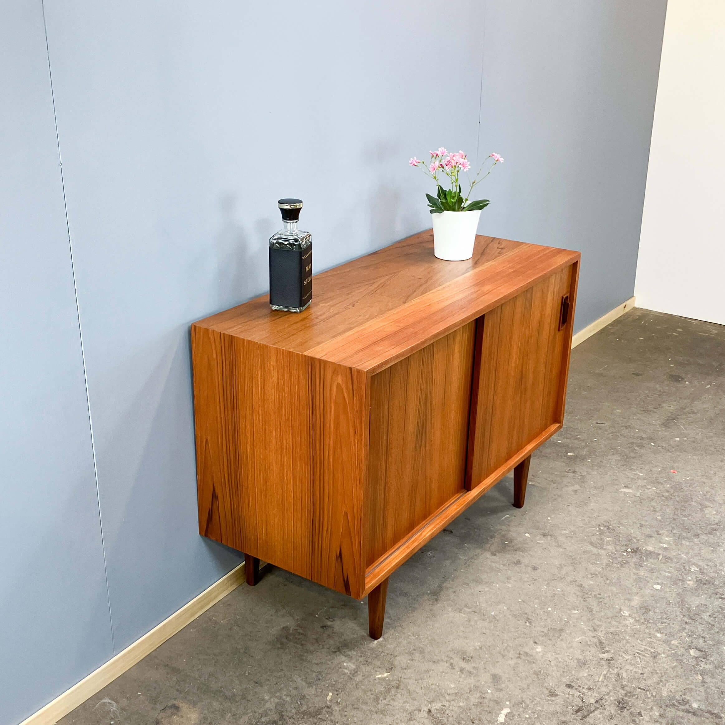Small sideboard with sliding doors, teak, 1960s