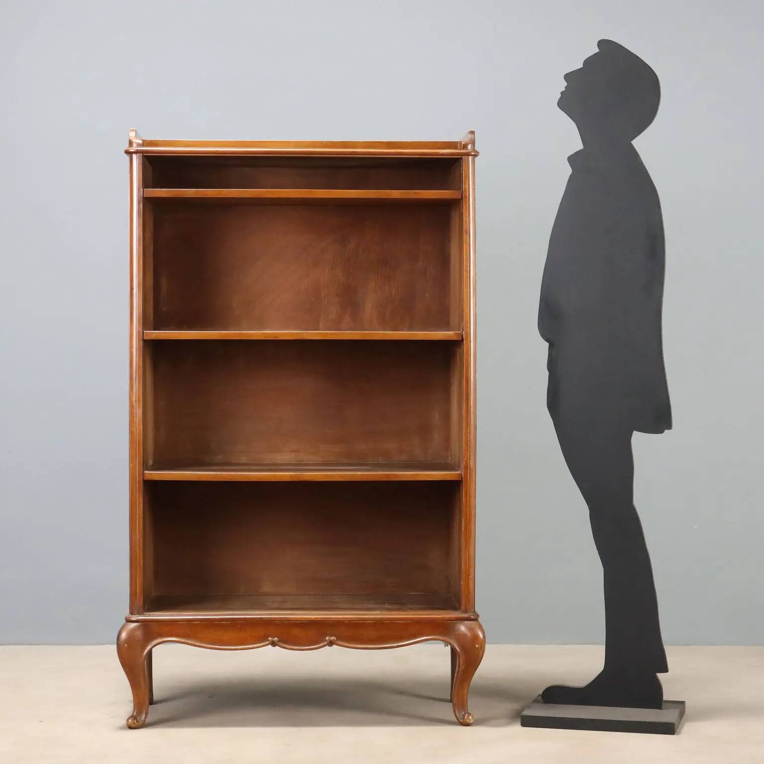 Open walnut library with balustrade - Italy 20th century