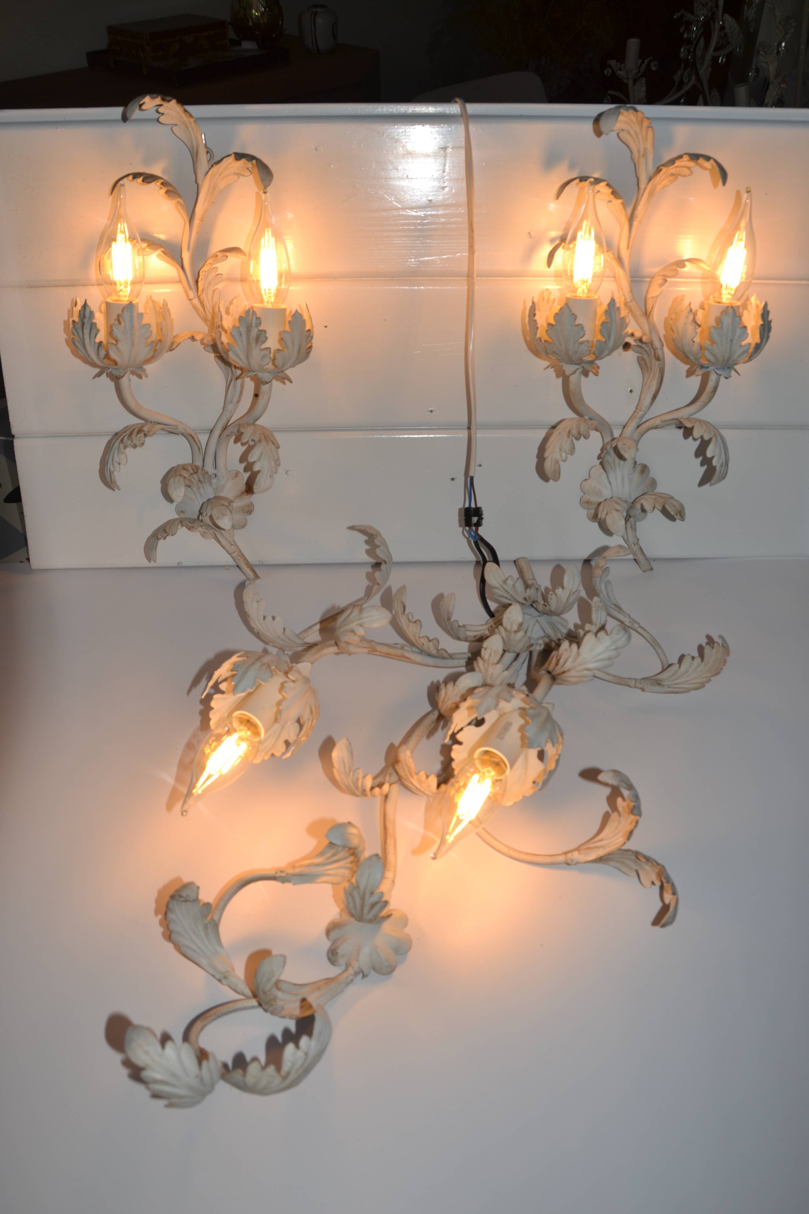 2 Florentine metal leaf wall lights