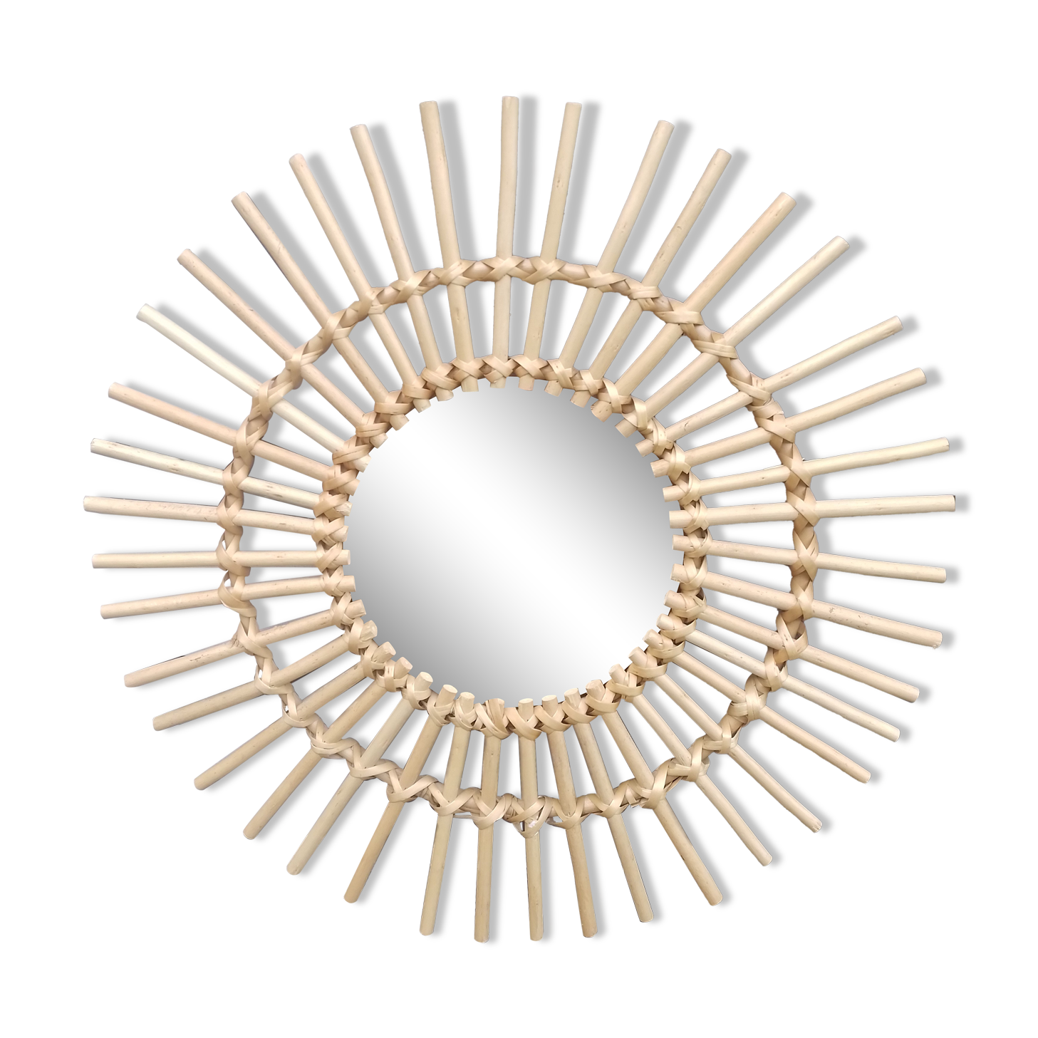 Vintage circular rattan mirror