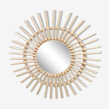 Miroir rotin circulaire vintage