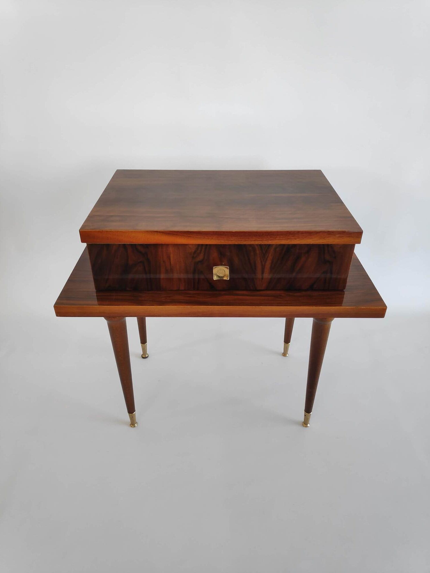 Bedside table in varnished wood veneer of the years 60