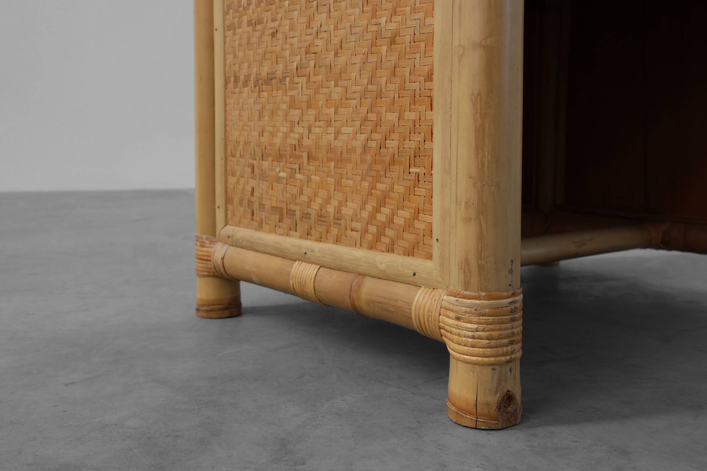 Italian 1970s bamboo and wicker chest of drawers or nightstand