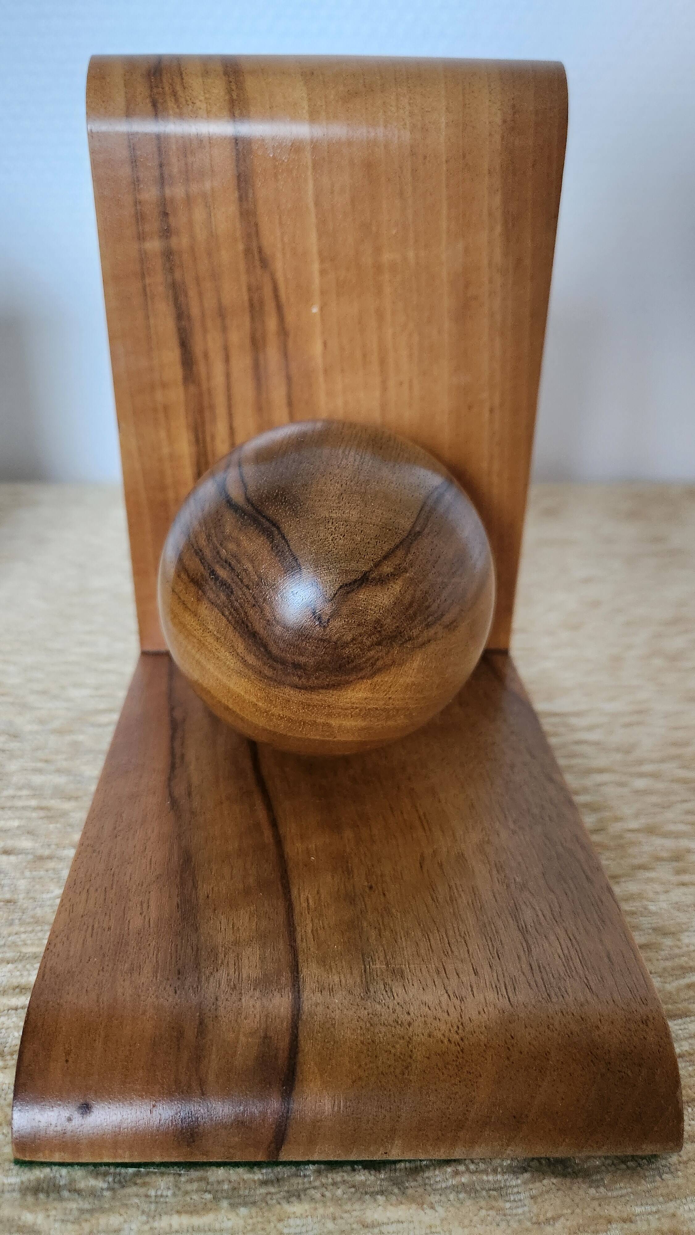 Pair of solid wood bookends with turned spheres – Minimalist design