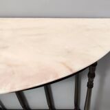 Neoclassical Style Turned Beech Console Table with a Demilune Marble Top, Italy
