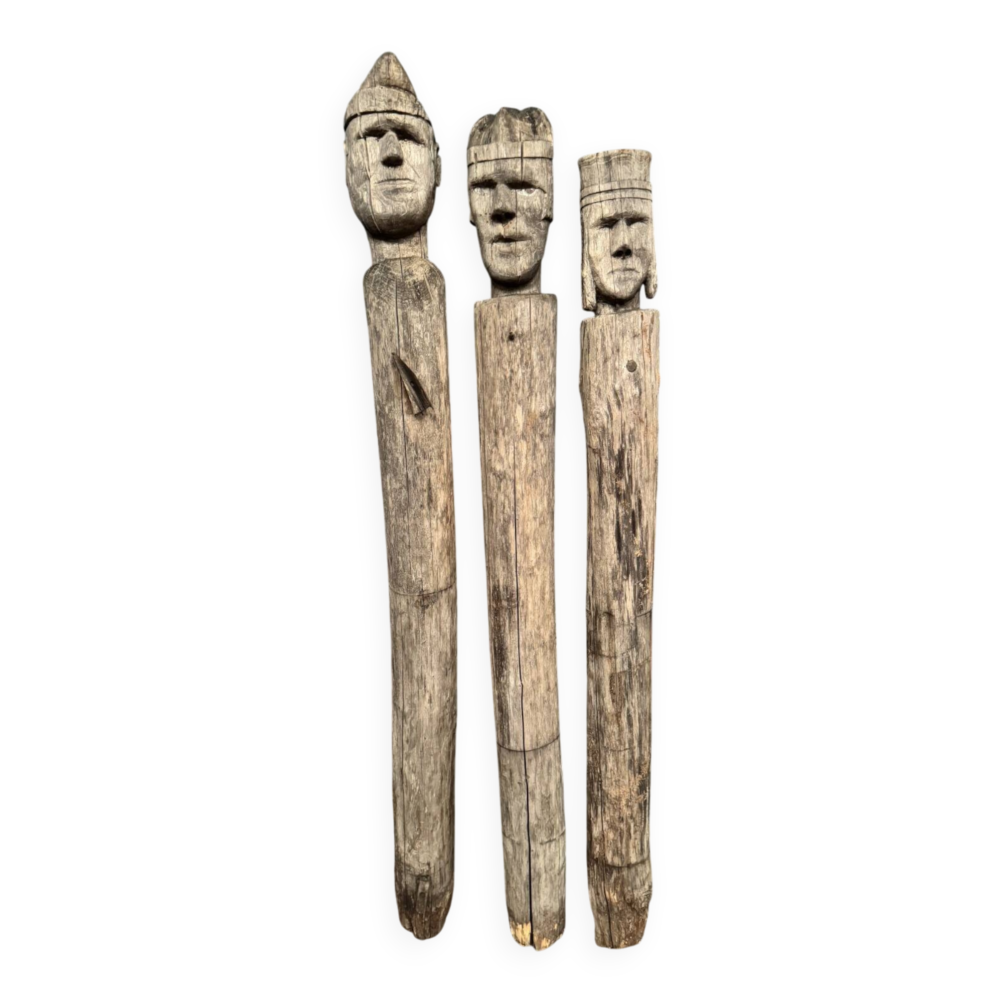 3 wooden folk art totems representing the three wise men, mid-20th century