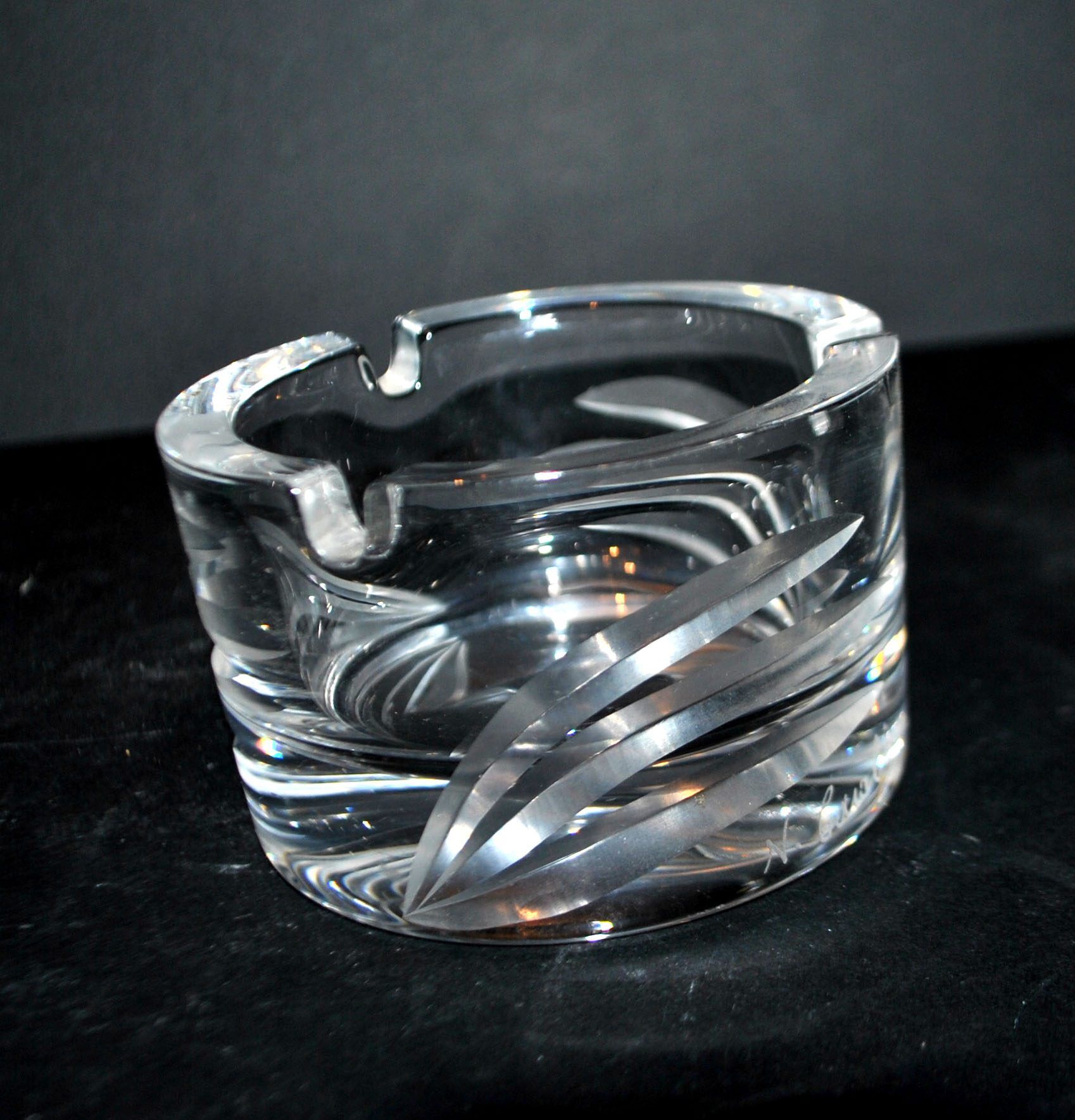 Vintage cut crystal ashtray signed Carabin 1989