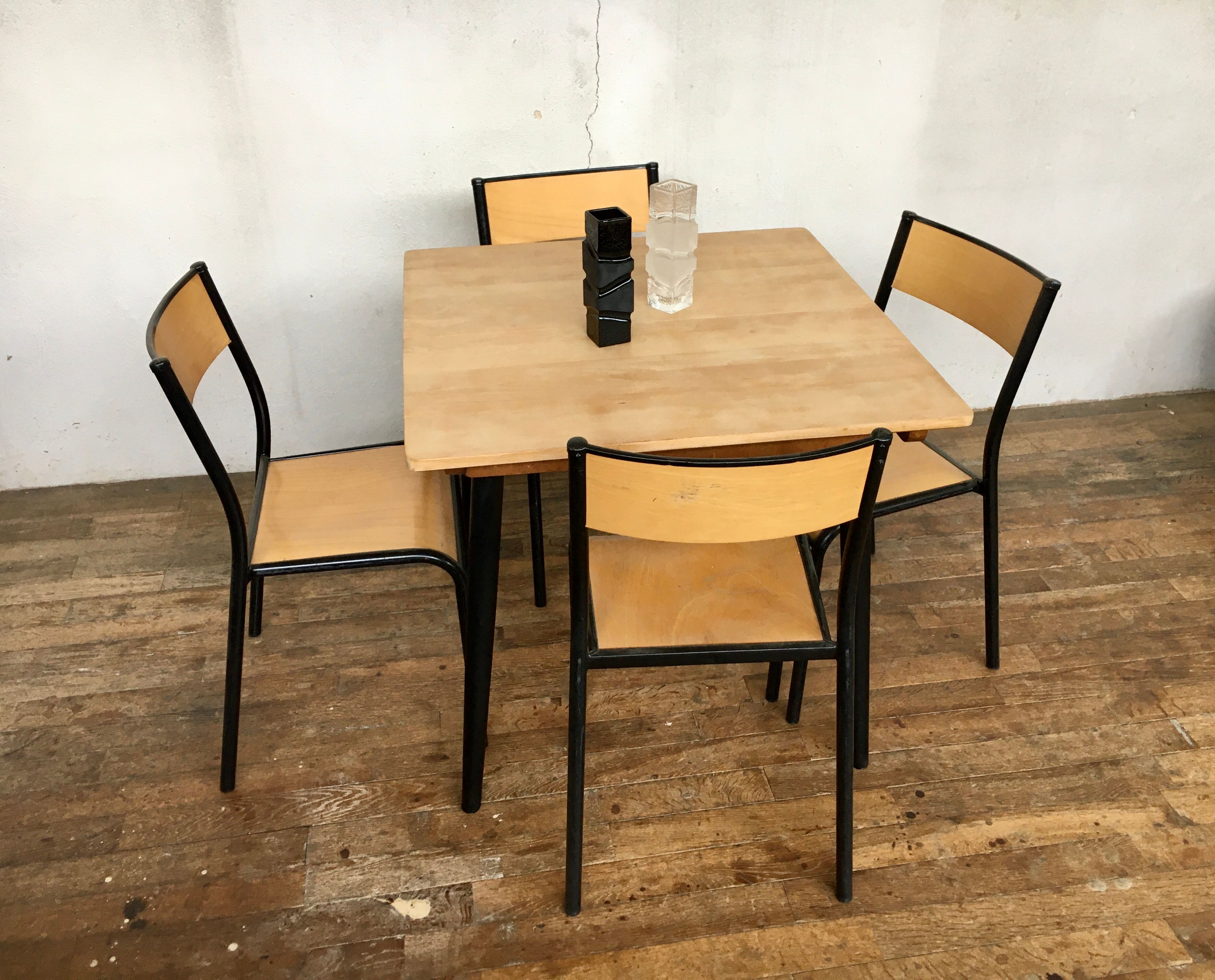Vintage square table feet black compass tray solid beech