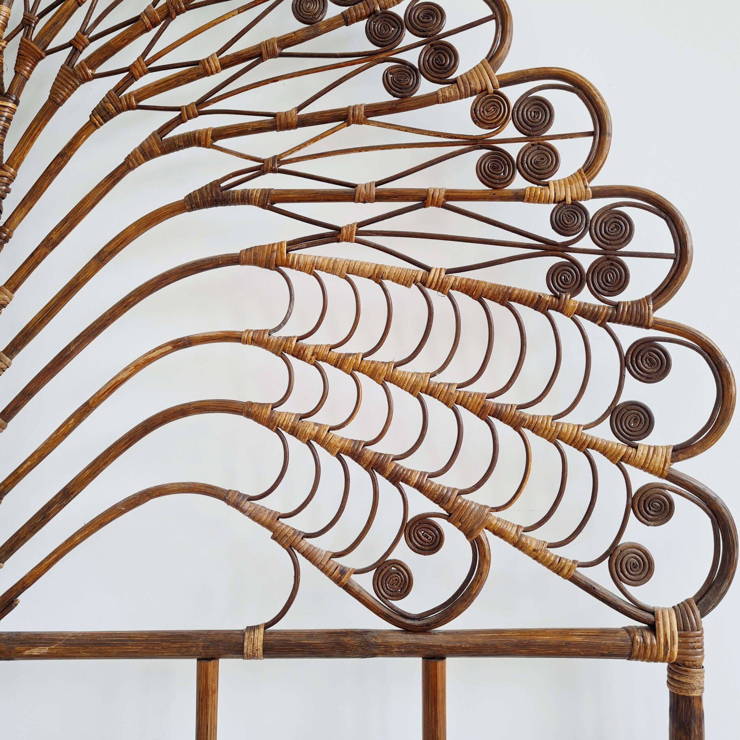 Antique peacock rattan headboard