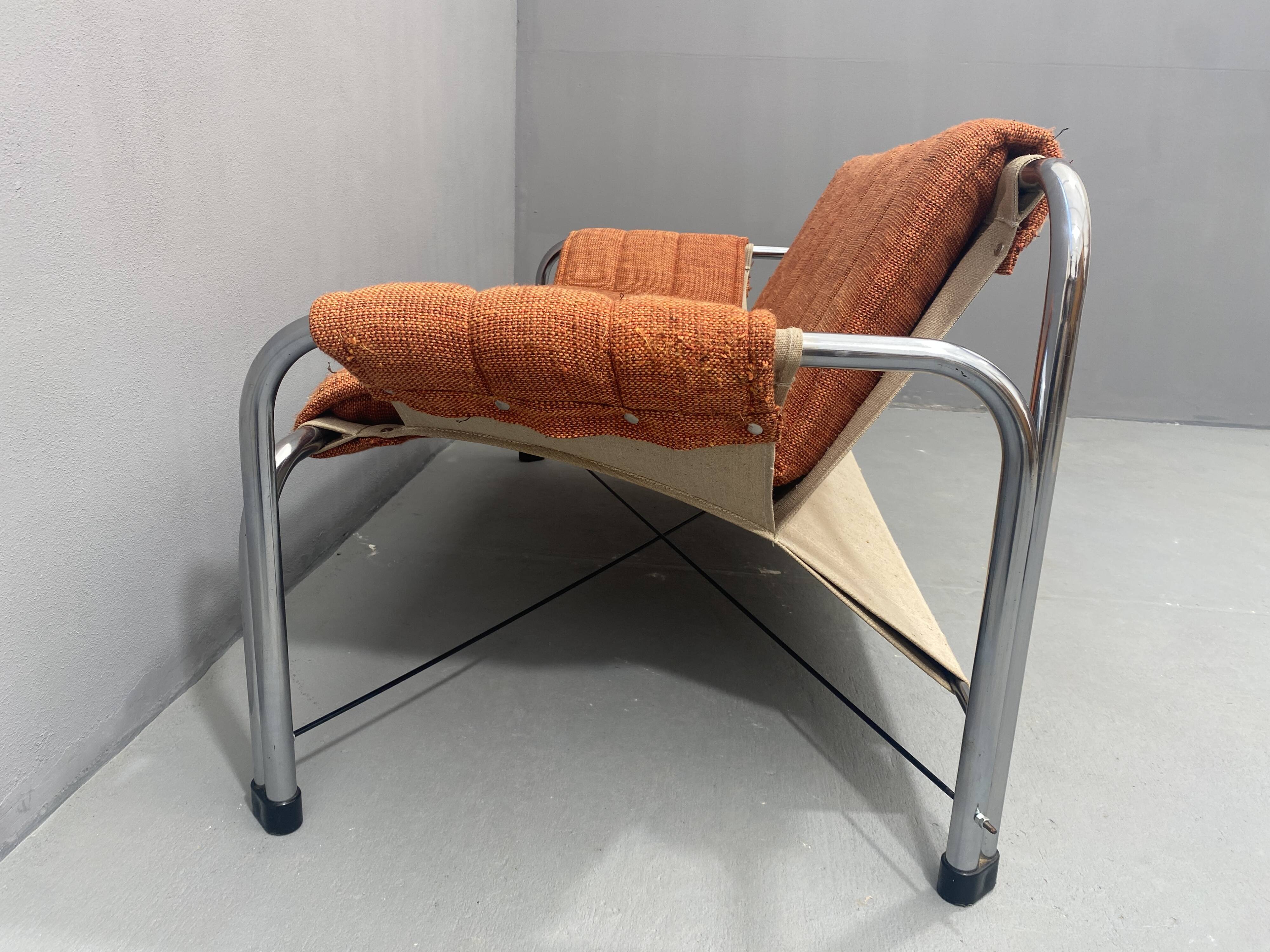 Chromed functionalist sofa by Viliam Chlebo, 1970´s, Czechoslovakia