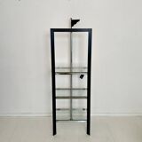 Italian Postmodern Chrome, Black Wood and Glass Shelf by Ponti Terenghi, 1980s