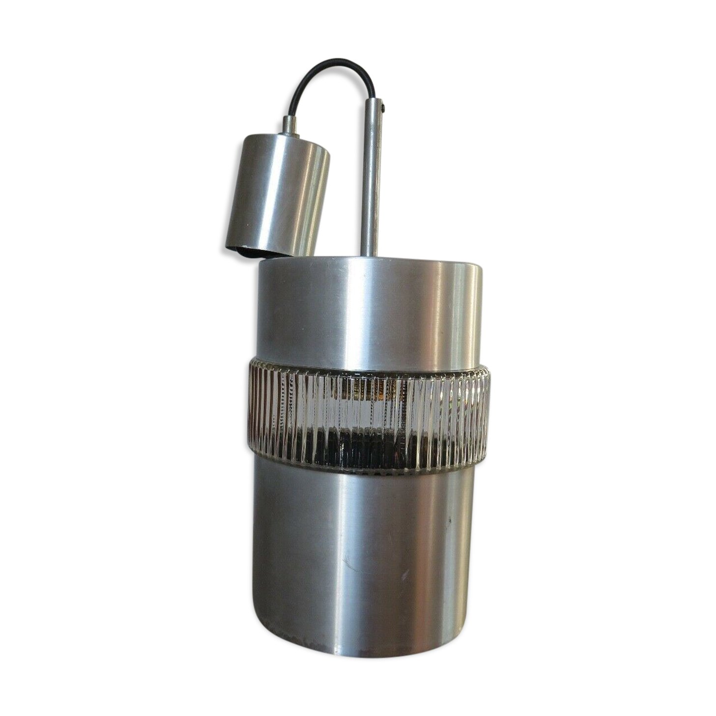 Scandinavian hanging lamp in glass and brushed aluminum 60s 70s