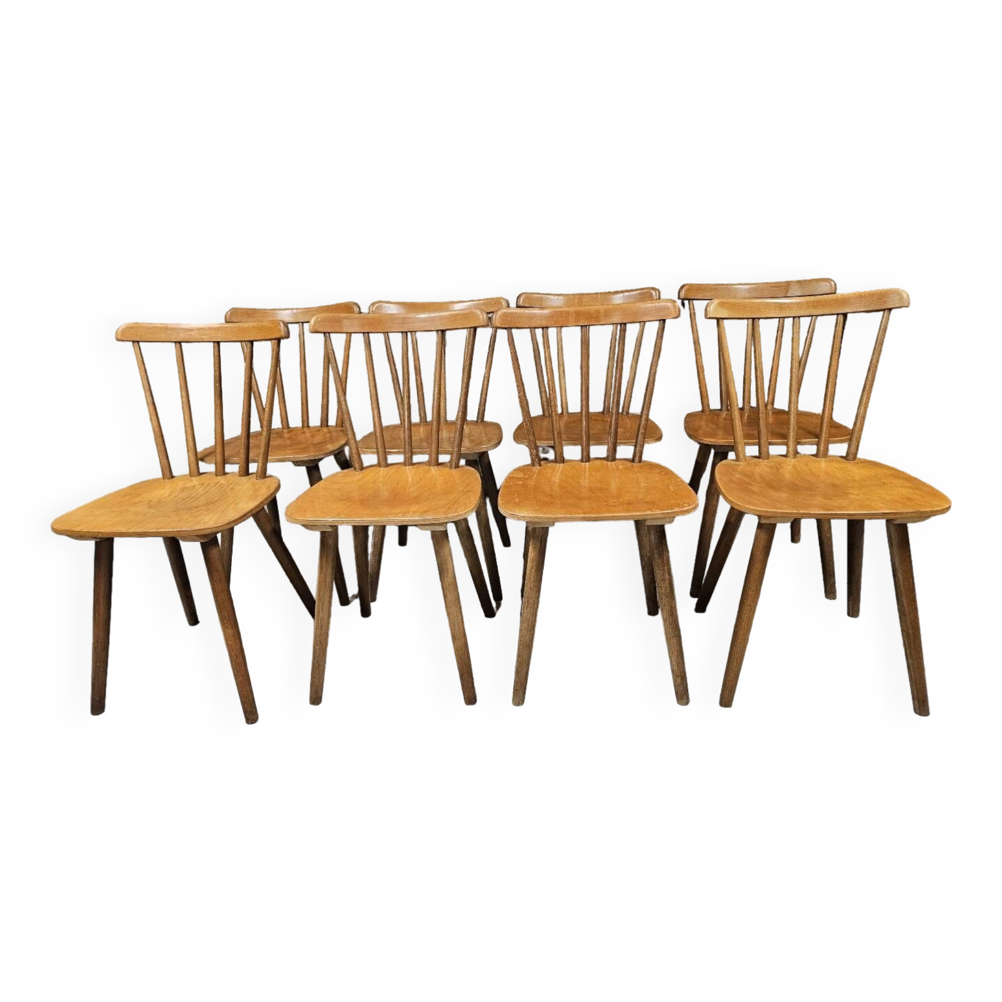 Lot de huit chaises barreaux vintage  bistrot auberge  1960