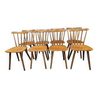 Lot de huit chaises barreaux vintage  bistrot auberge  1960