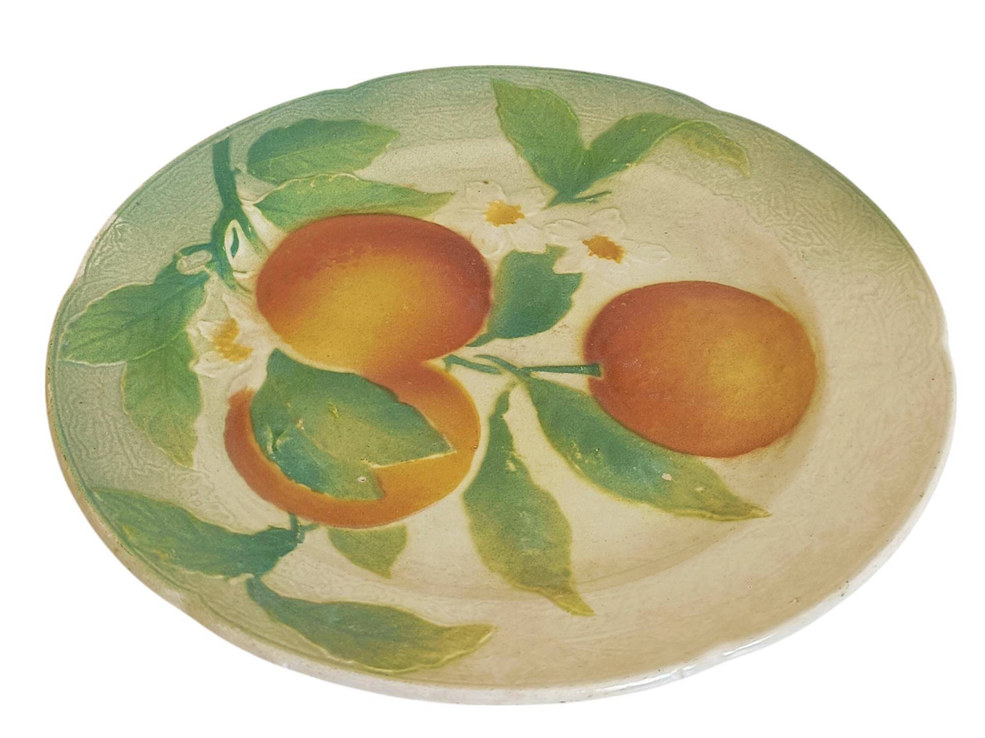 Majolica Oranges Plate by Keller & Guerin Saint Clement, France 1900s