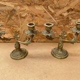 Ancienne Paire De Bougeoirs Double en Laiton Vintage