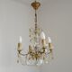 Vintage 4-Light Bronze, Glass & Crystal Chandelier with Amber Glass Drops