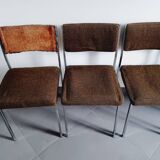 Five chairs in chromed metal and mottled fabric
