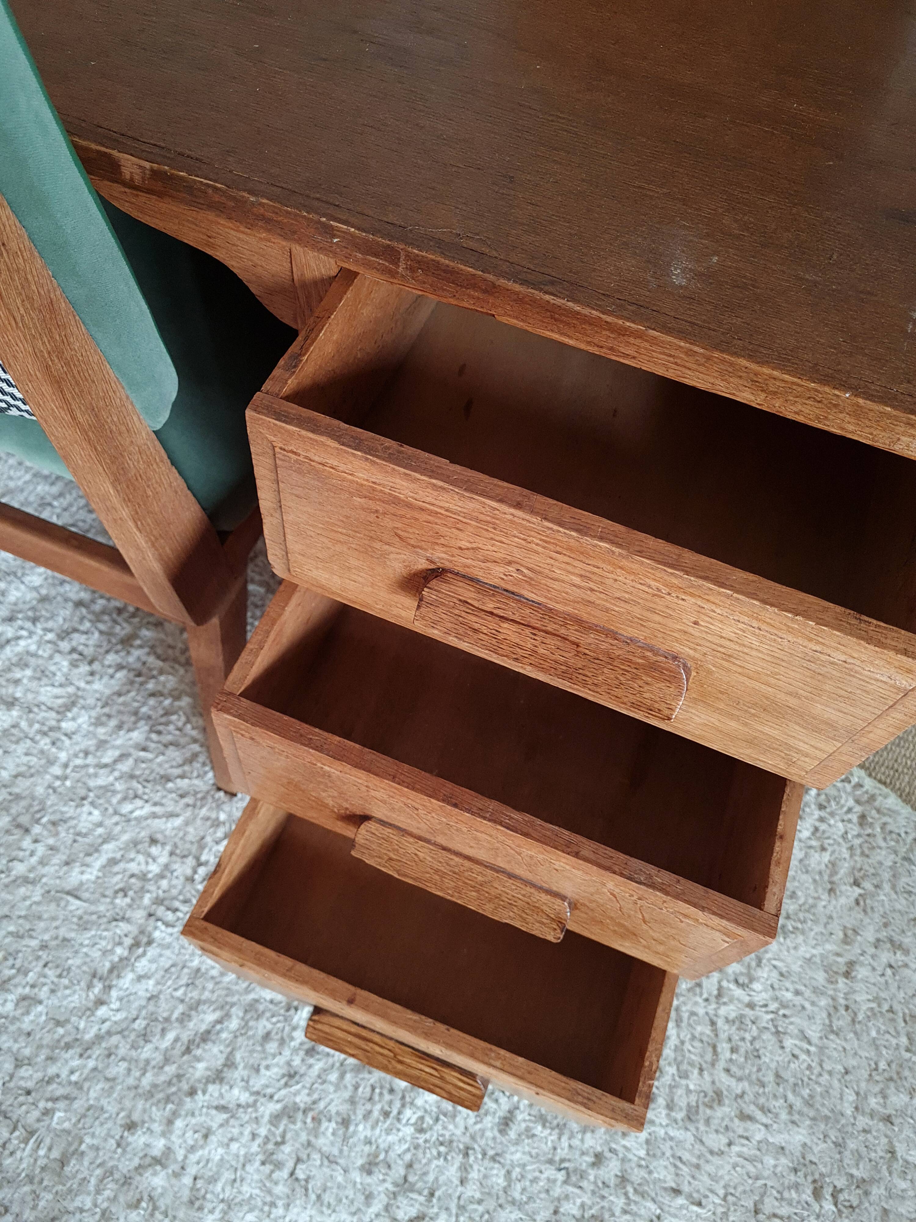 Bureau en bois années 50 avec rallonge intégrée