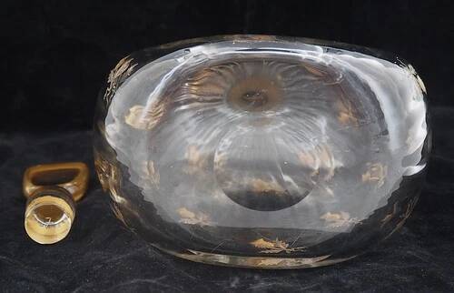 Daum Nancy, thistle carafe, engraved, gilded, crystal, very good condition.