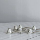 Set of 6 owl knife rests in shiny silver metal
