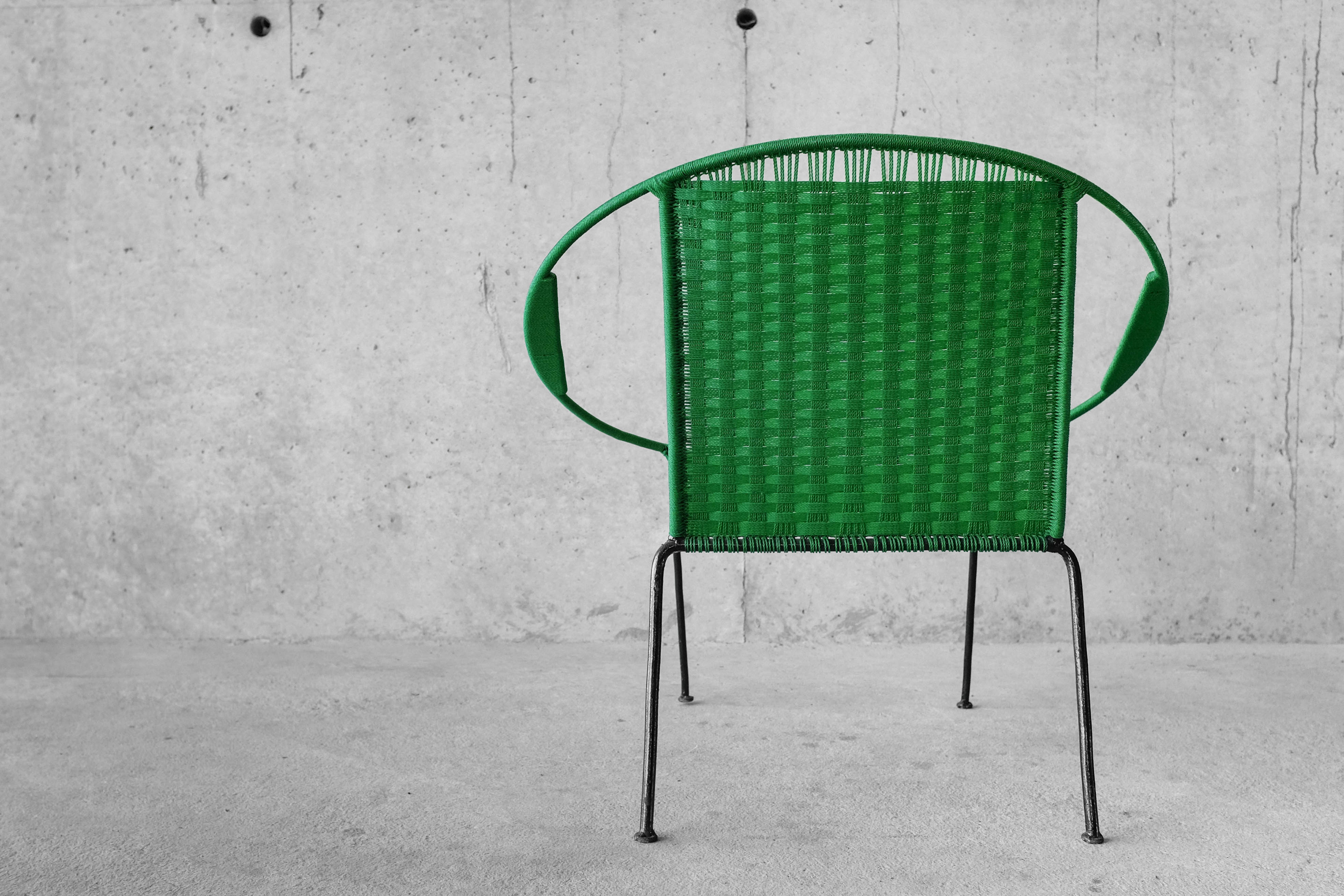 Armchair metal structure and green ropes 1960