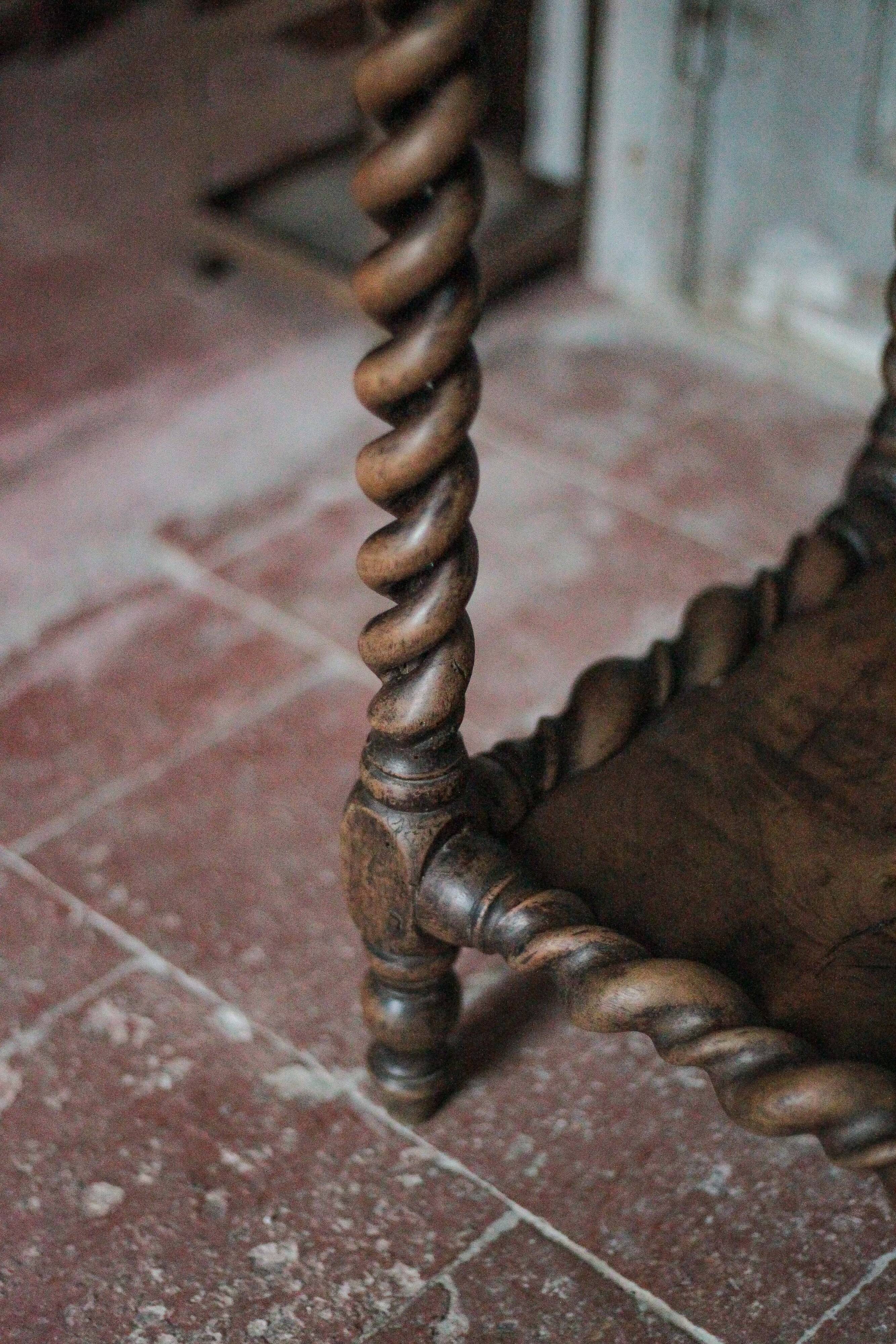 Antique turned wood bedside table with drawer, side table, nightstand