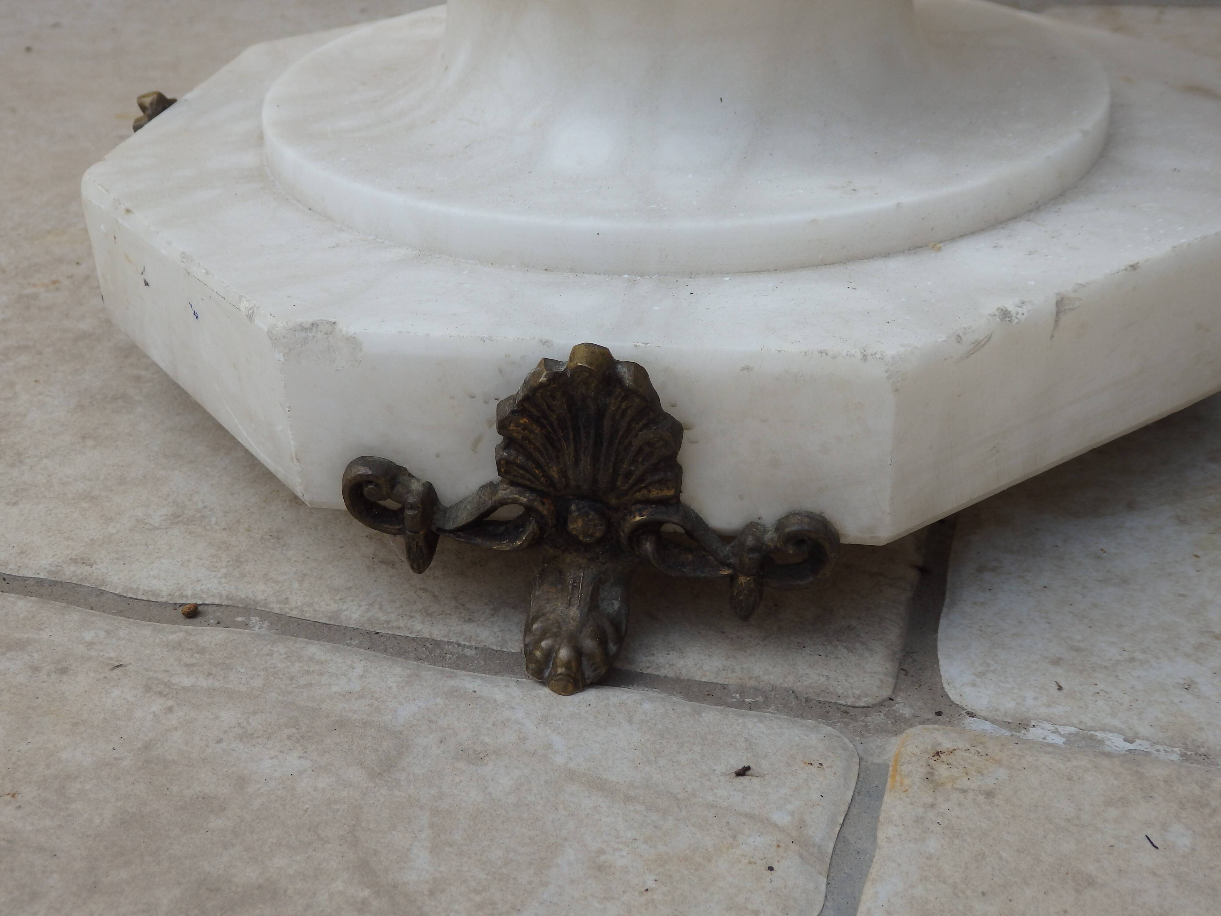Antique luminous alabaster and bronze column