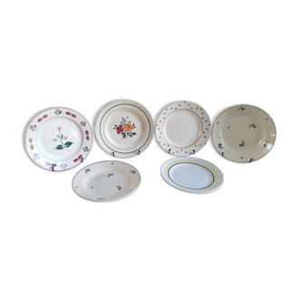 6 old flat plates mismatched Terre de Fer