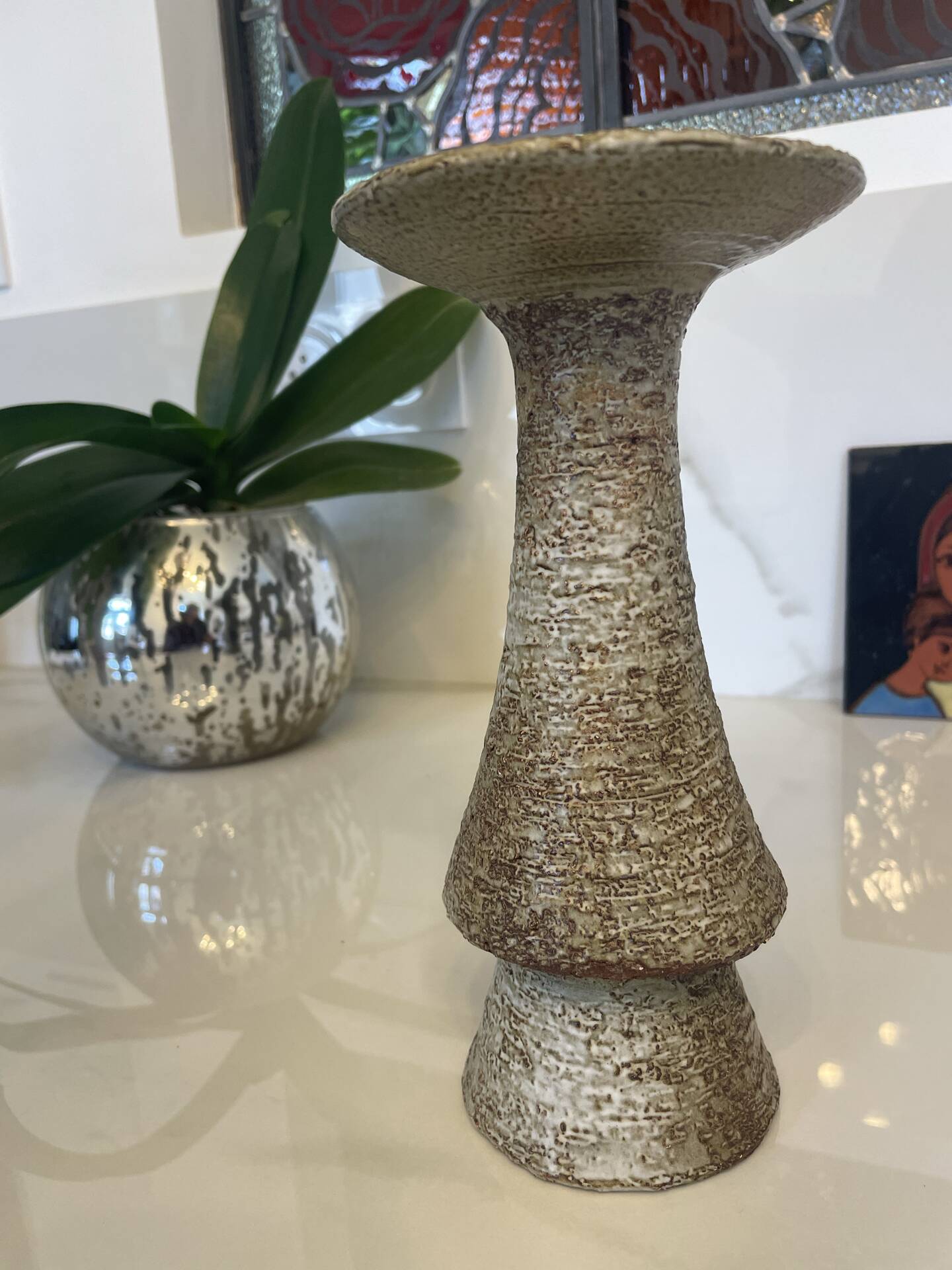 Vallauris candlestick signed 21.5 cm – 1970s brutalist ceramic