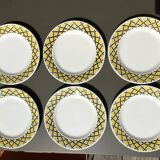 6 Dessert plates with yellow and black braiding pattern