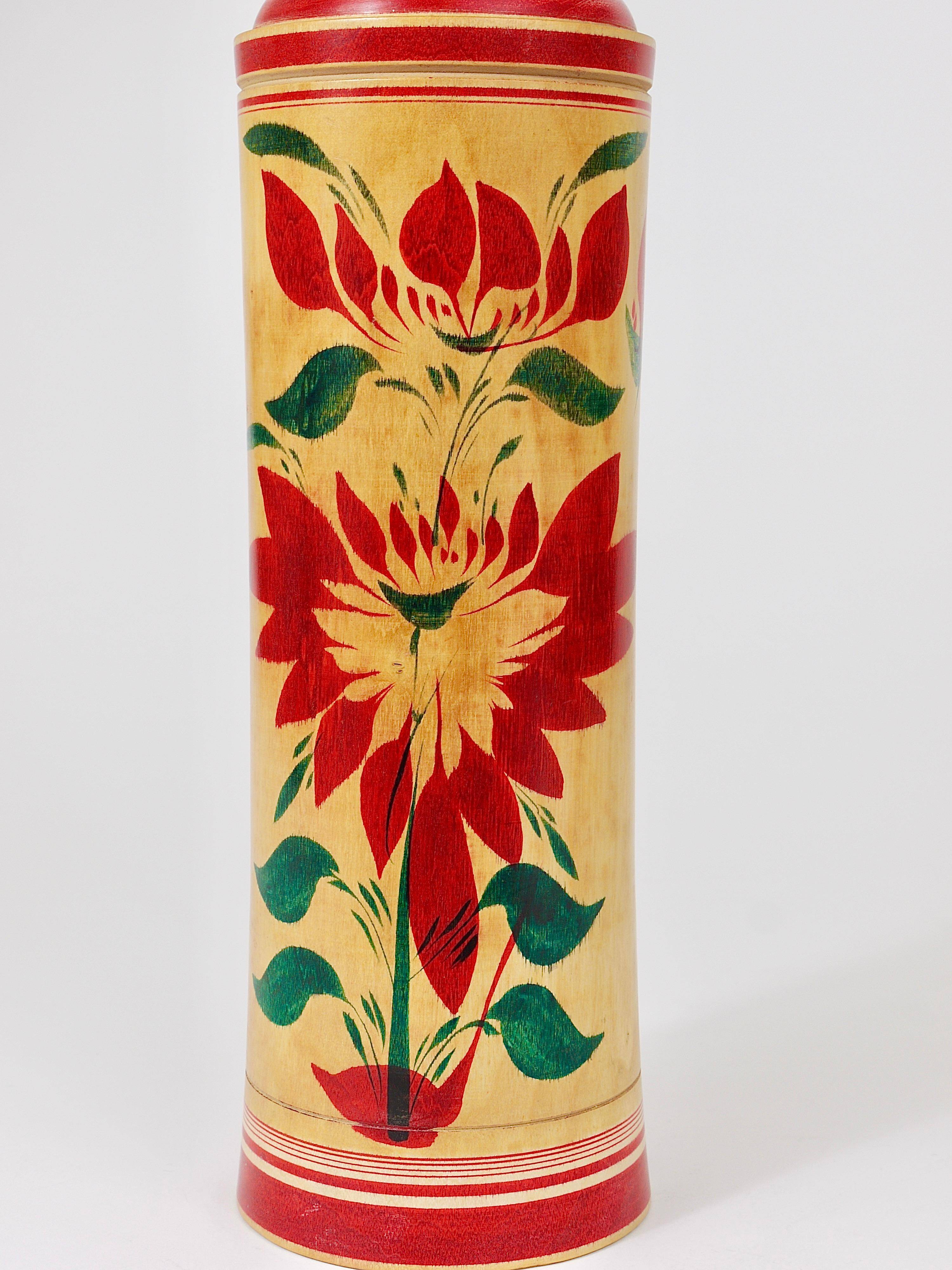 Decorative Naruko Kokeshi doll sculpture from northern Japan, hand-painted.