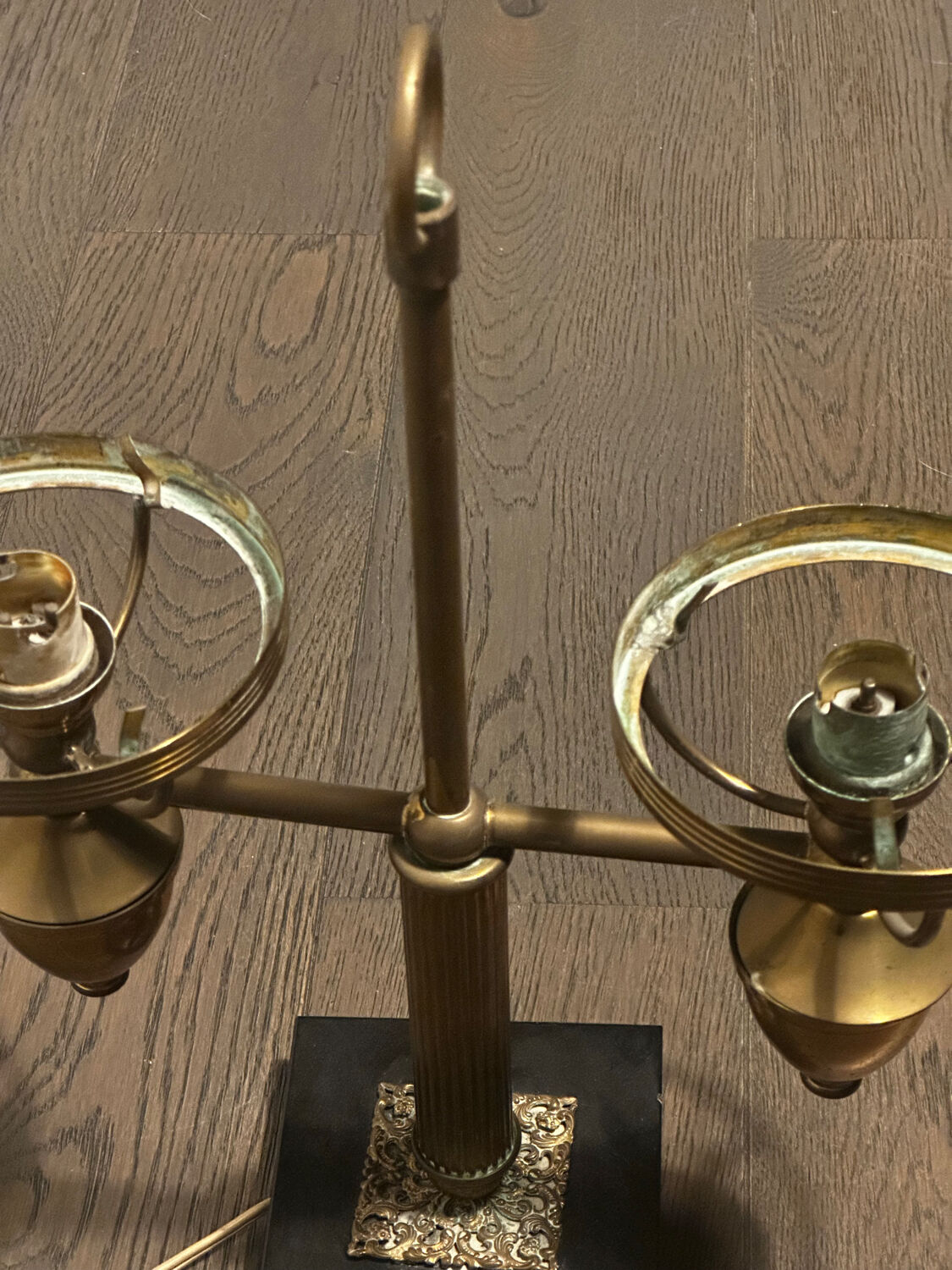 Double lamp fixture in brass, neo-classical style from the 1950s.