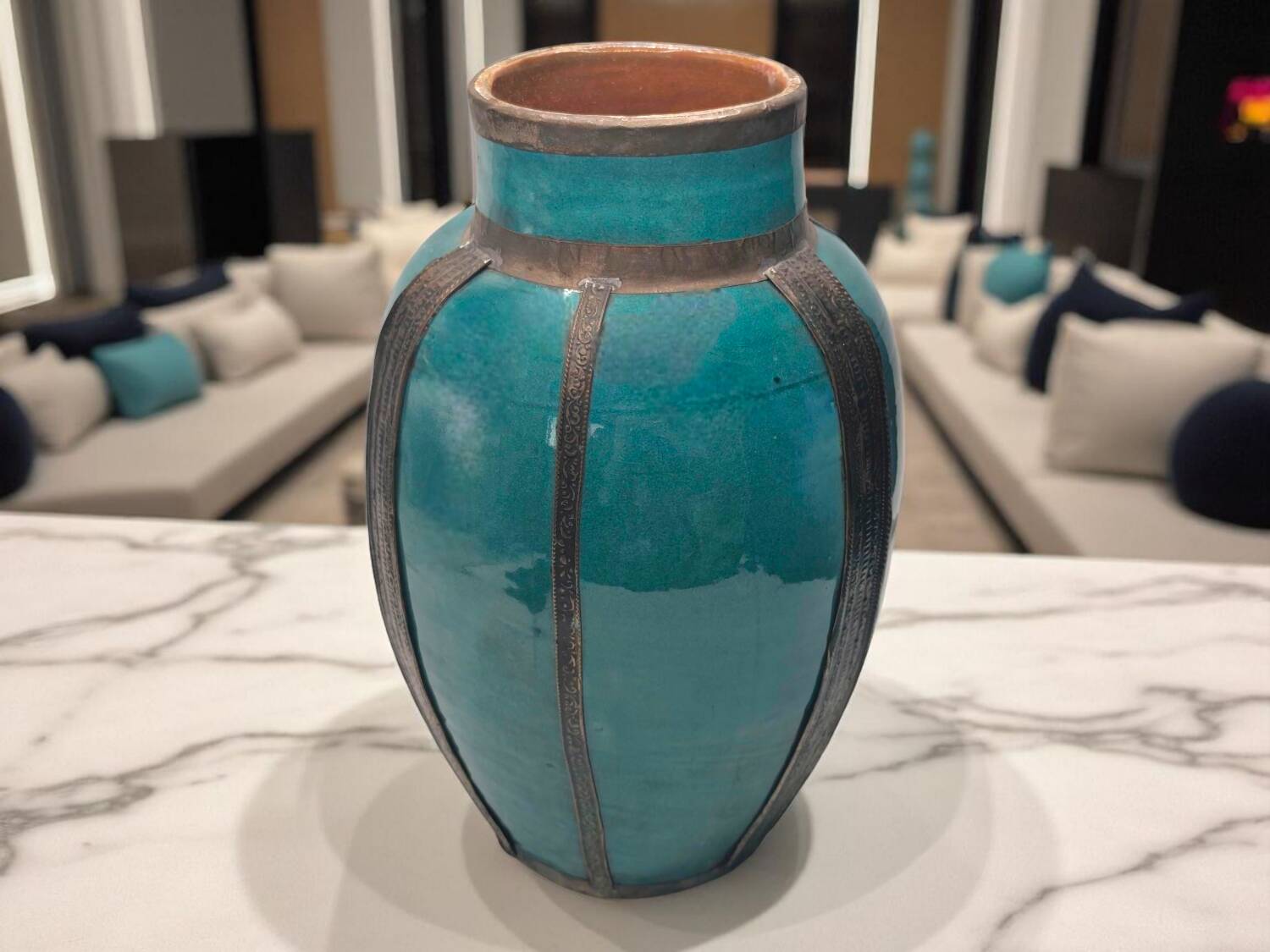 Vintage Early 20th Century Middle Eastern Ceramic Vase - Turquoise Glaze