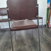 Set of 4 brown leatherette armchair chairs from the 1970s