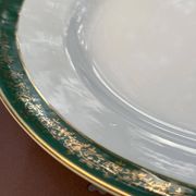 Round earthenware plate Digoin Sarreguemines Berry green with golden frieze.