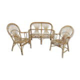 Bench rattan lounge - 2 chairs 1960