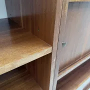 Scandinavian style bookshelf in teak and brass, 1950.