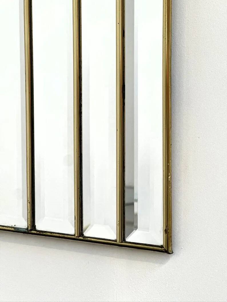 Vintage Art Deco Bevelled Mirror with Brass Trim, 1980s