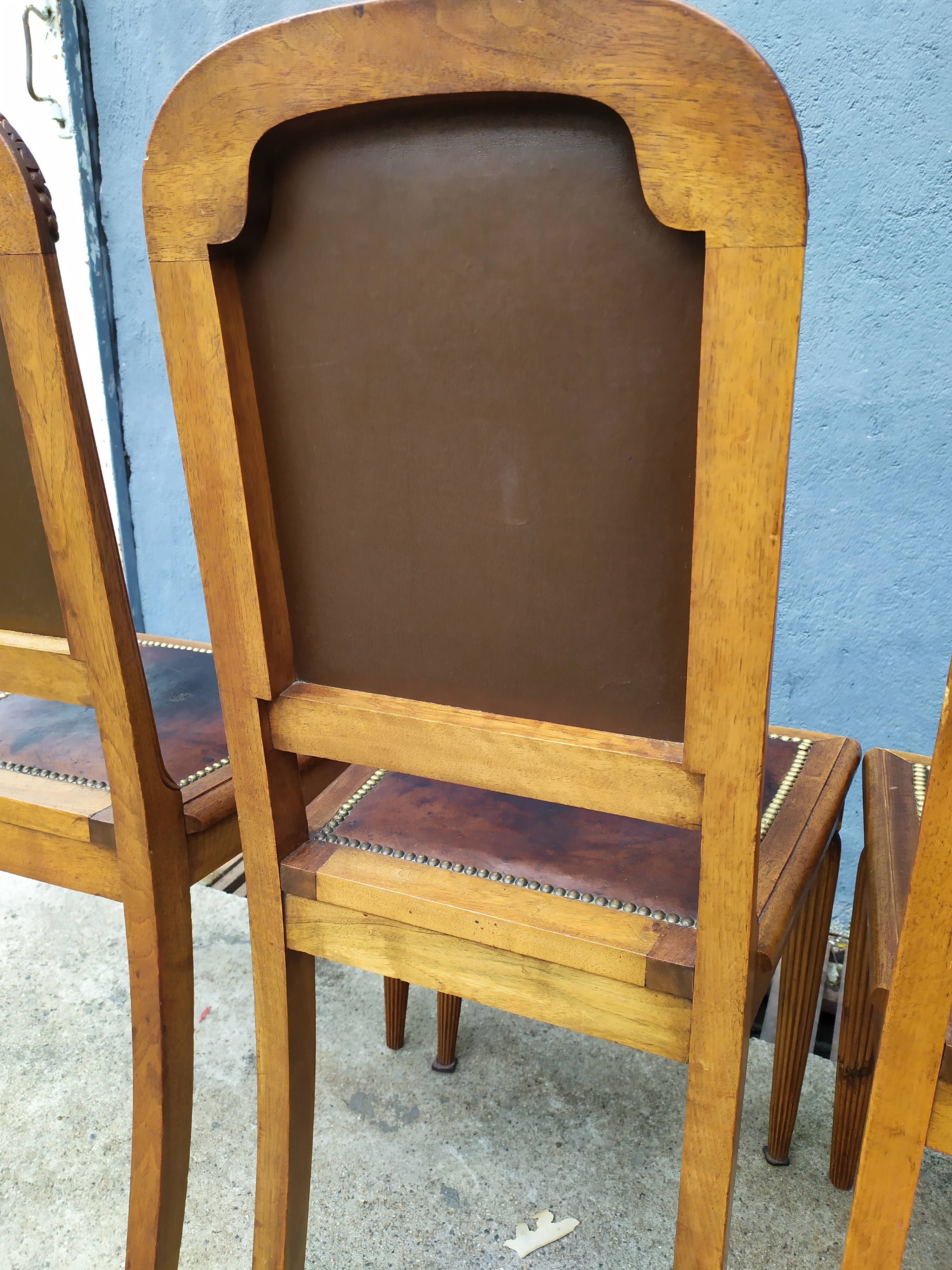 Series of 4 leather art deco chairs 1925