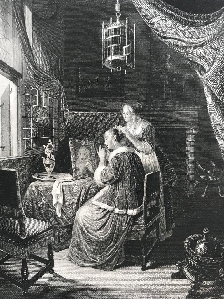 Gérard DOU, the lady at his toilet, engraving, nineteenth century