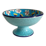 Small footed cup in Longwy enamel "Florence" blue