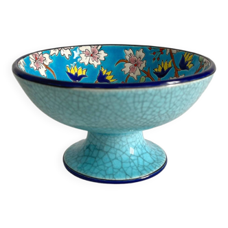 Small footed cup in Longwy enamel "Florence" blue