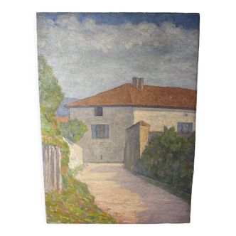 Painting landscape stamp of the artist's studio circa 1940