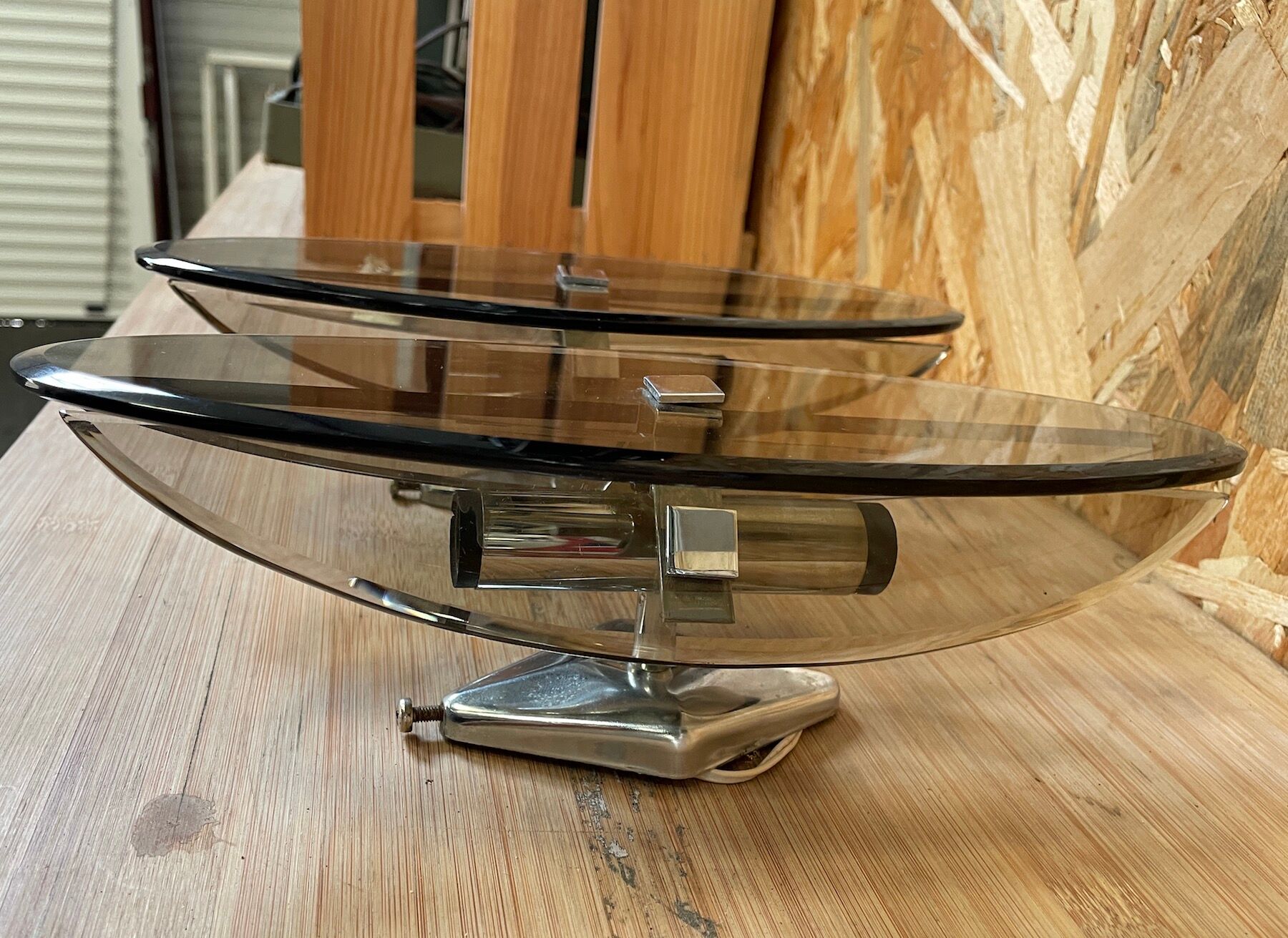 Pair of vintage smoked glass wall lamps