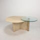 Italian travertine and glass coffee table, 1980